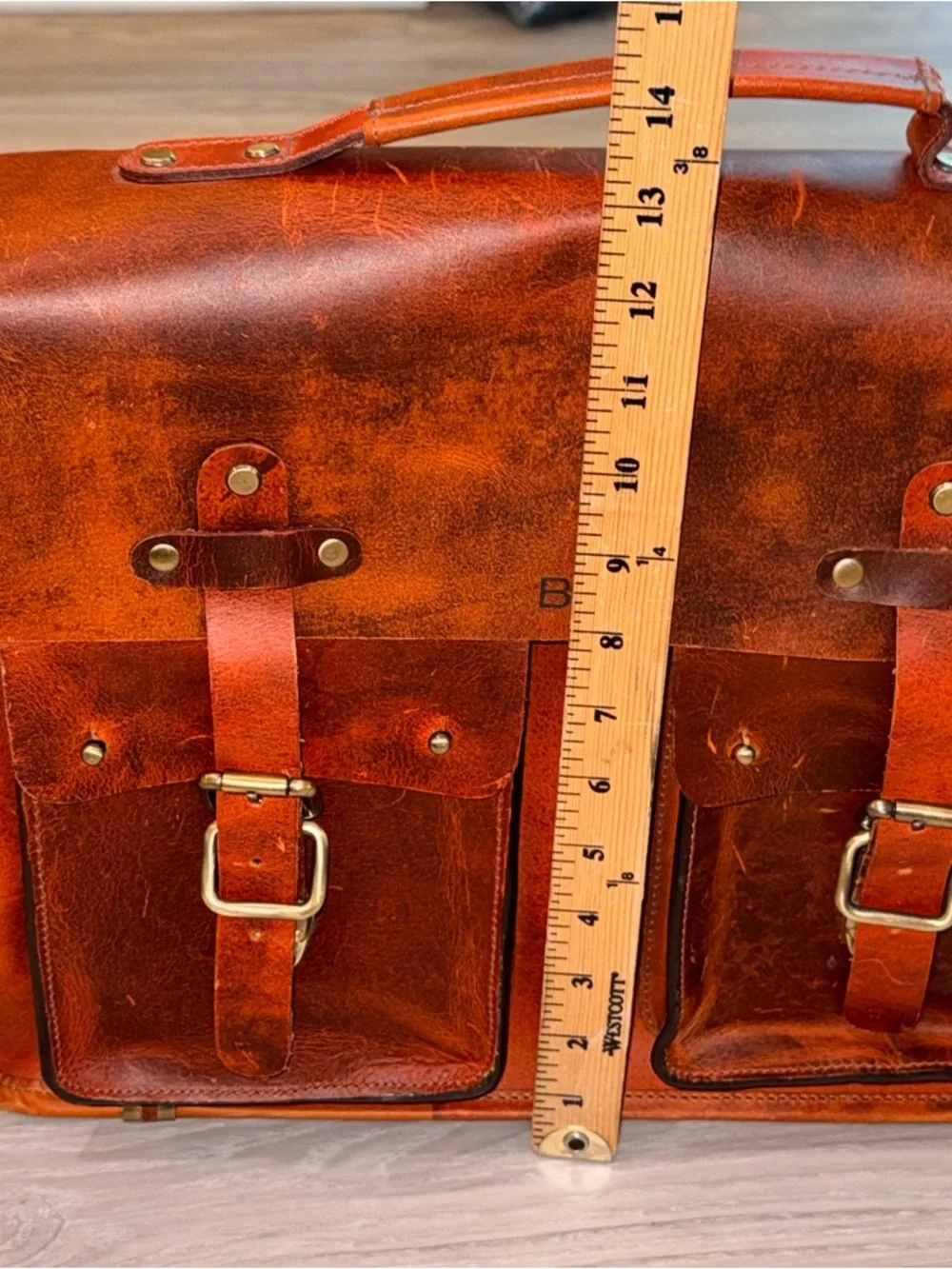 Kalating London Plane Leather Briefcase Burnt Orange Satchel Bag with pockets